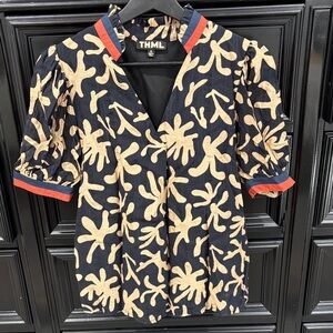 THML Black and Beige Floral Blouse